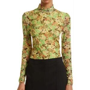 Ted Baker London Boho Bohemian Cottagecore Floral Mesh Sheer Mock Neck Top Sz 3